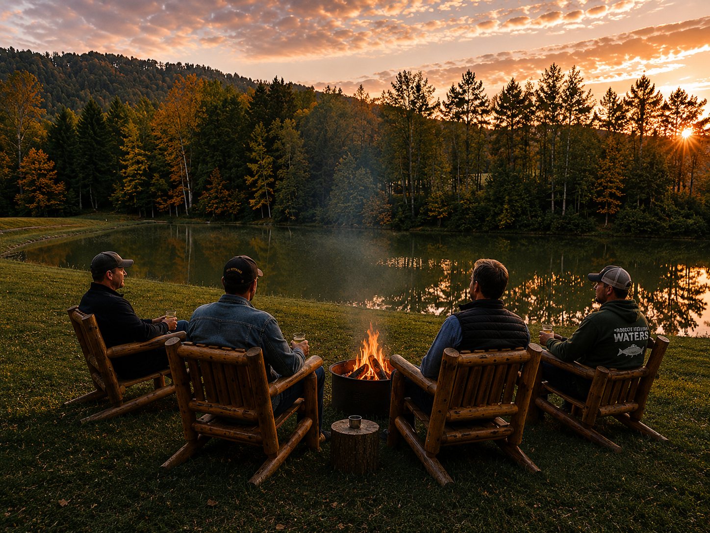 Cohort gathered around the fire at dusk
