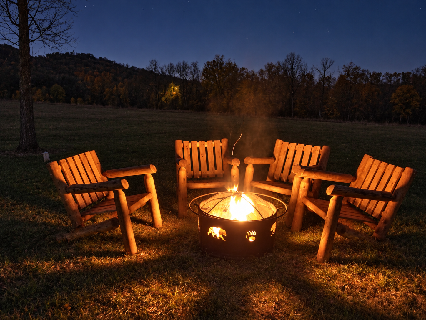 Cohort gathered around the fire at dusk