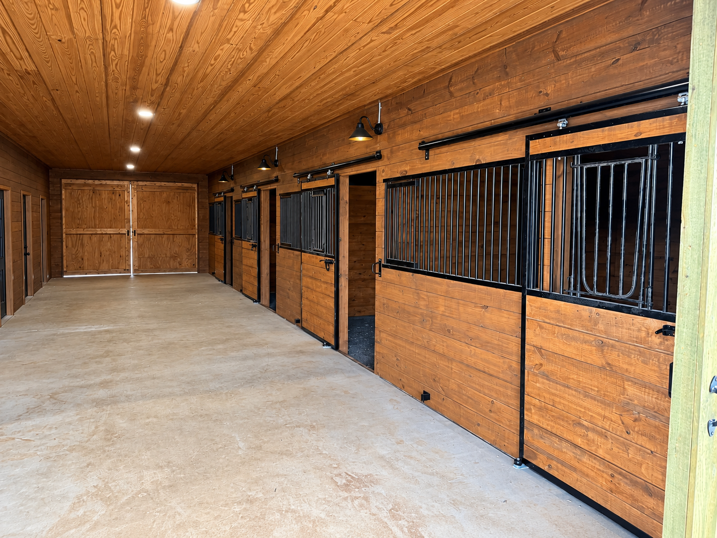 Interior of the gambrel horse barn built for equine-assisted therapy